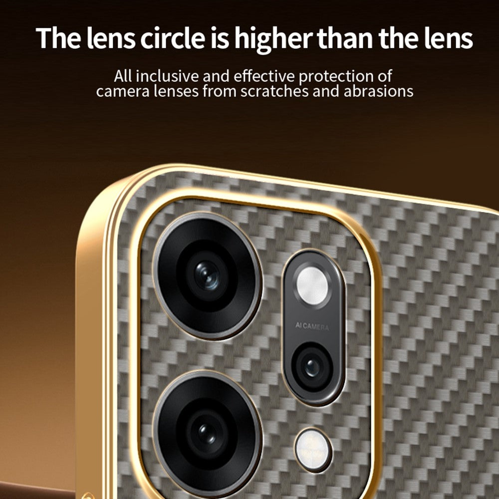 For Oppo Reno14 Pro 5G (Global) Case Carbon Fiber Textured Electroplated TPU Back Cover - Coffee