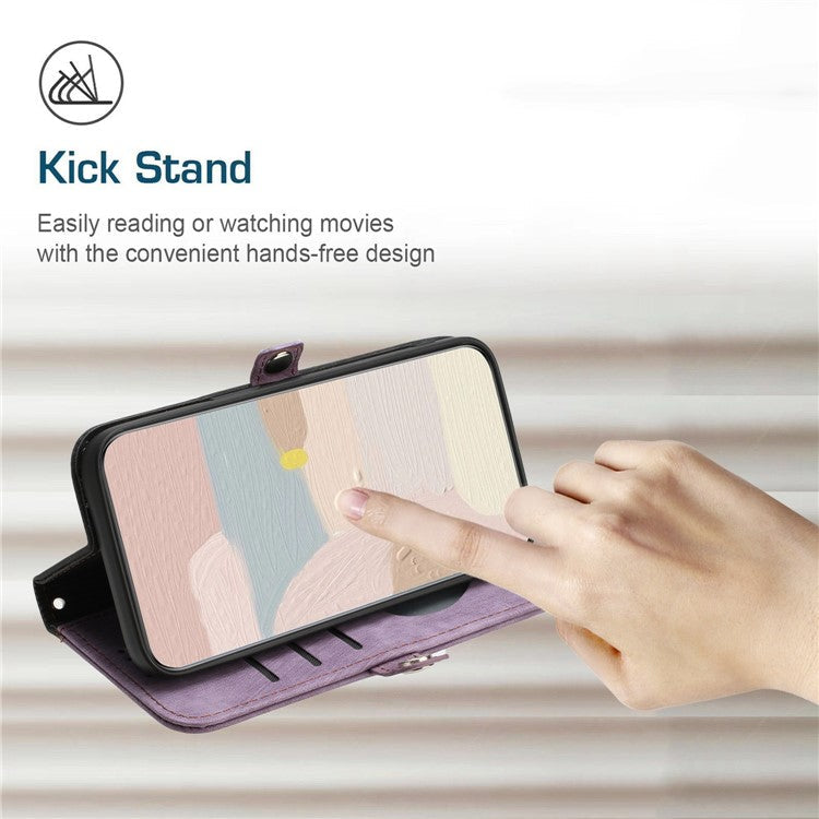YX0020 Smart Phone Case for Google Pixel 7 5G PU Leather Foldable Stand Dual Magnetic Clasp Phone Cover Shell with Strap - Light Purple