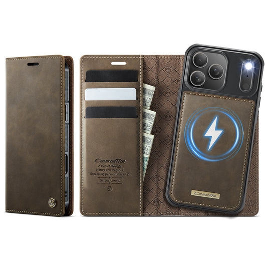 For iPhone 17 Pro Max Case CASEME C49 Compatible with MagSafe RFID Blocking Detachable Wallet Leather Phone Cover - Coffee