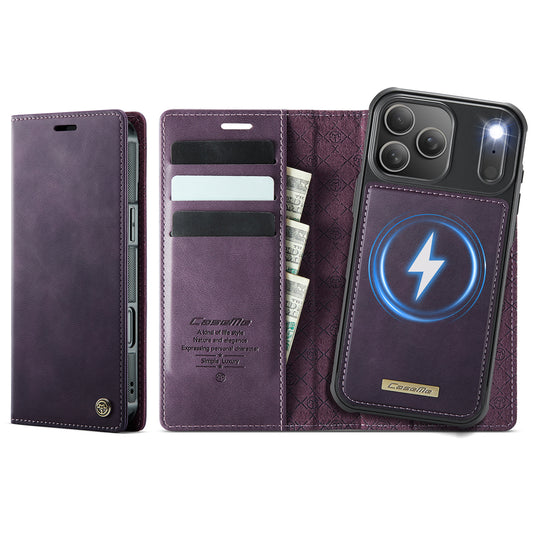 For iPhone 17 Pro Max Case CASEME C49 Compatible with MagSafe RFID Blocking Detachable Wallet Leather Phone Cover - Purple