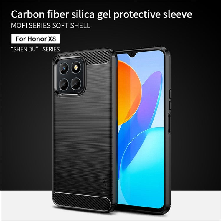 MOFI JK TPU Series-1 for Honor X8 4G / X30i Anti-fingerprint Phone Case Carbon Fiber Texture Flexible TPU Brushed Protective Shell - Black