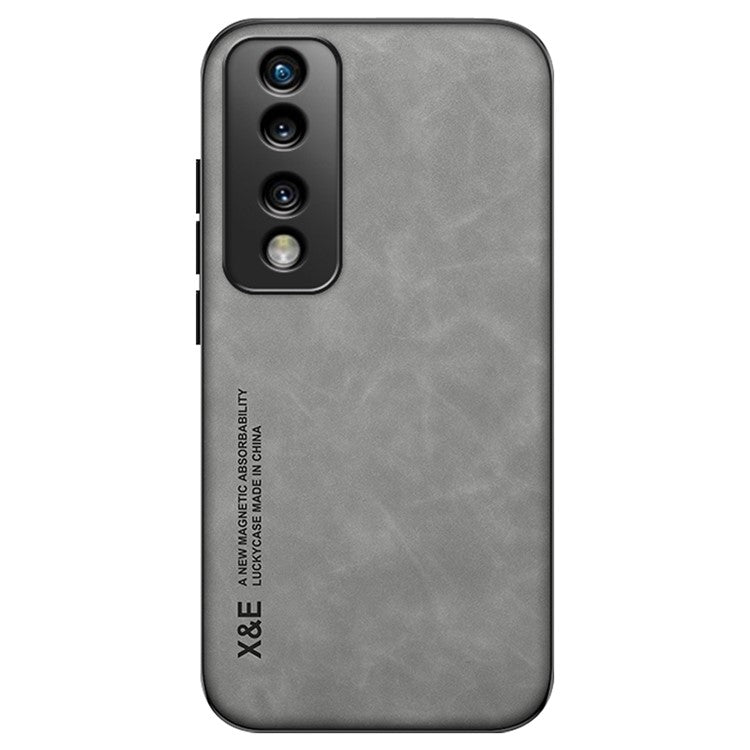 X&E Shockproof Phone Case for Honor 70 Pro 5G, PU Leather TPU+PC Scratch-resistant Skin-Touch Phone Cover Built-In Metal Sheet - Grey
