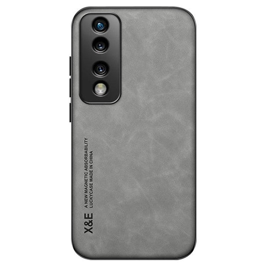 X&E Shockproof Phone Case for Honor 70 Pro 5G, PU Leather TPU+PC Scratch-resistant Skin-Touch Phone Cover Built-In Metal Sheet - Grey