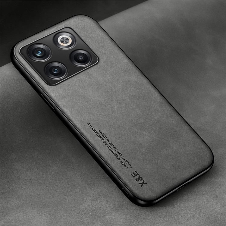 X&E For OnePlus Ace Pro 5G / 10T 5G Skin-touch Feeling Phone Case PU Leather Coated TPU+PC Protective Cover Works for Magnetic Car Holder Mount - Grey