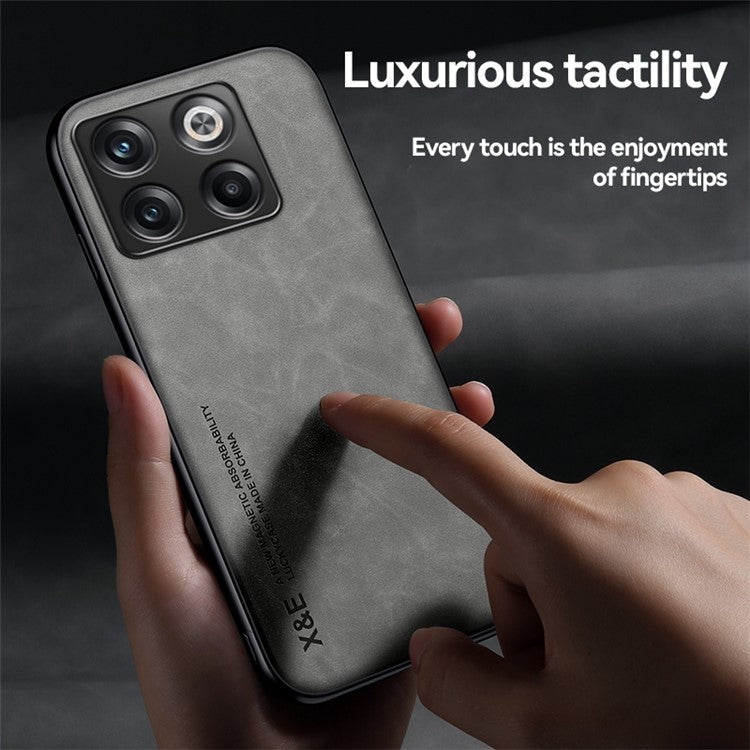 X&E For OnePlus Ace Pro 5G / 10T 5G Skin-touch Feeling Phone Case PU Leather Coated TPU+PC Protective Cover Works for Magnetic Car Holder Mount - Grey