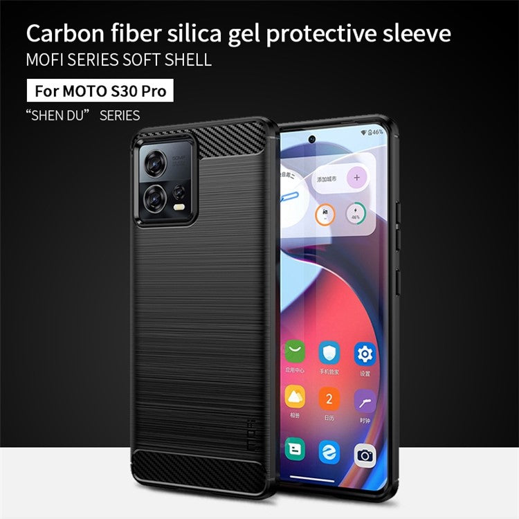 MOFI JK TPU Series-1 for Motorola Moto S30 Pro 5G / Edge 30 Fusion 5G Soft TPU Brushed Phone Case Carbon Fiber Texture Drop-proof Back Cover - Blue