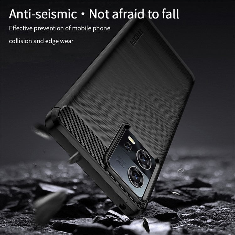MOFI JK TPU Series-1 for Motorola Moto S30 Pro 5G / Edge 30 Fusion 5G Soft TPU Brushed Phone Case Carbon Fiber Texture Drop-proof Back Cover - Blue
