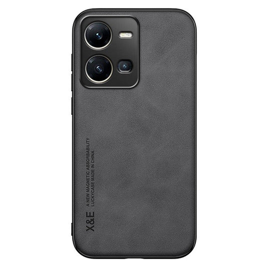 X&E Anti-Drop Slim Case for vivo Y35 4G (2022) PU Leather Coated TPU+PC Cover Skin-touch Phone Case Built-In Metal Sheet - Black