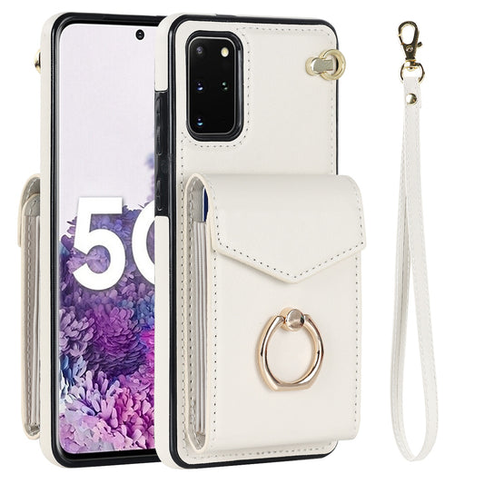 For Samsung Galaxy S20 Plus 4G / 5G Accordion Style RFID Blocking Card Holder Ring Kickstand Case Anti-drop PU Leather+TPU Cover - Beige
