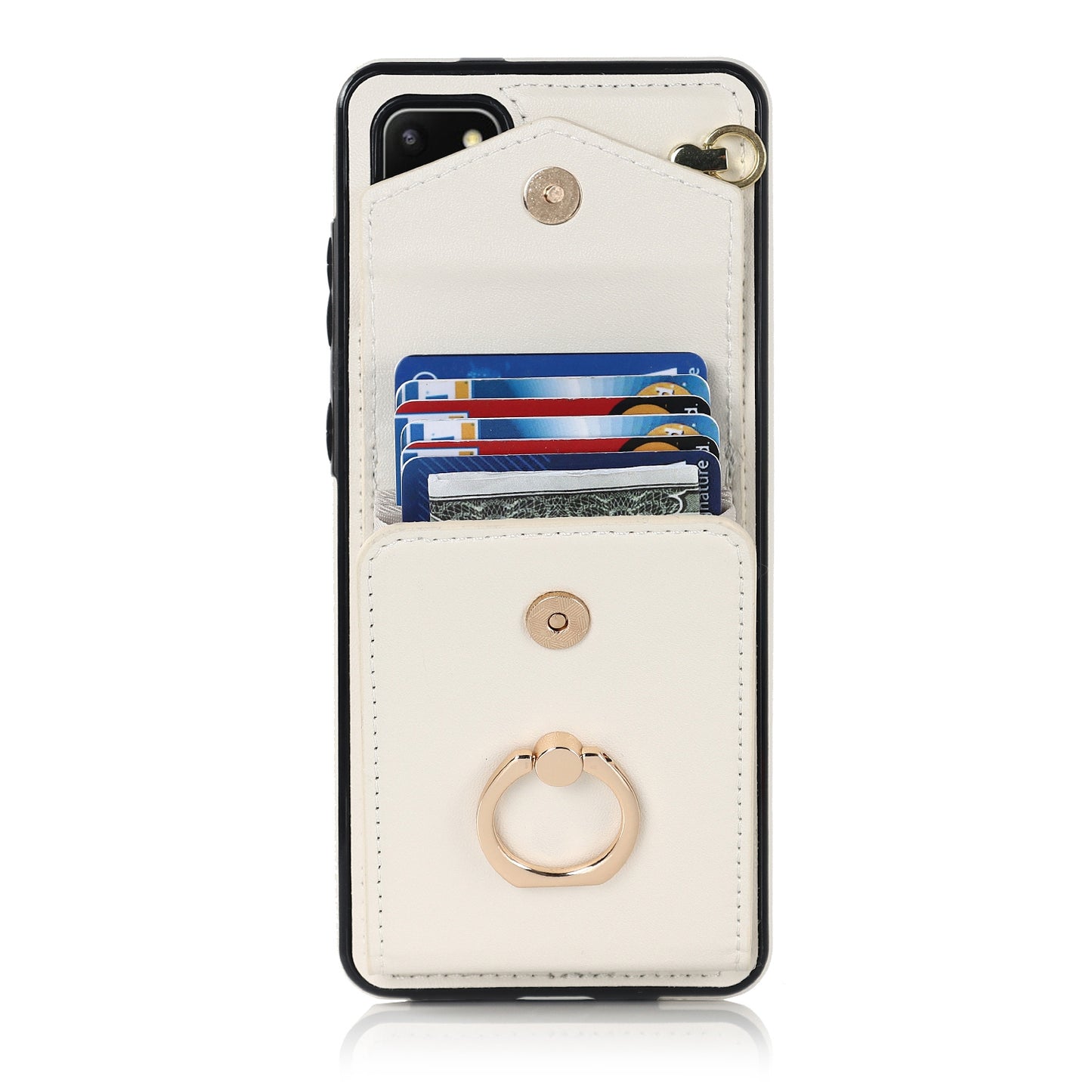 For Samsung Galaxy S20 Plus 4G / 5G Accordion Style RFID Blocking Card Holder Ring Kickstand Case Anti-drop PU Leather+TPU Cover - Beige