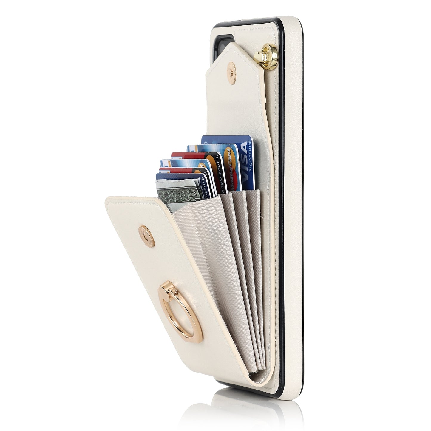 For Samsung Galaxy S20 Plus 4G / 5G Accordion Style RFID Blocking Card Holder Ring Kickstand Case Anti-drop PU Leather+TPU Cover - Beige