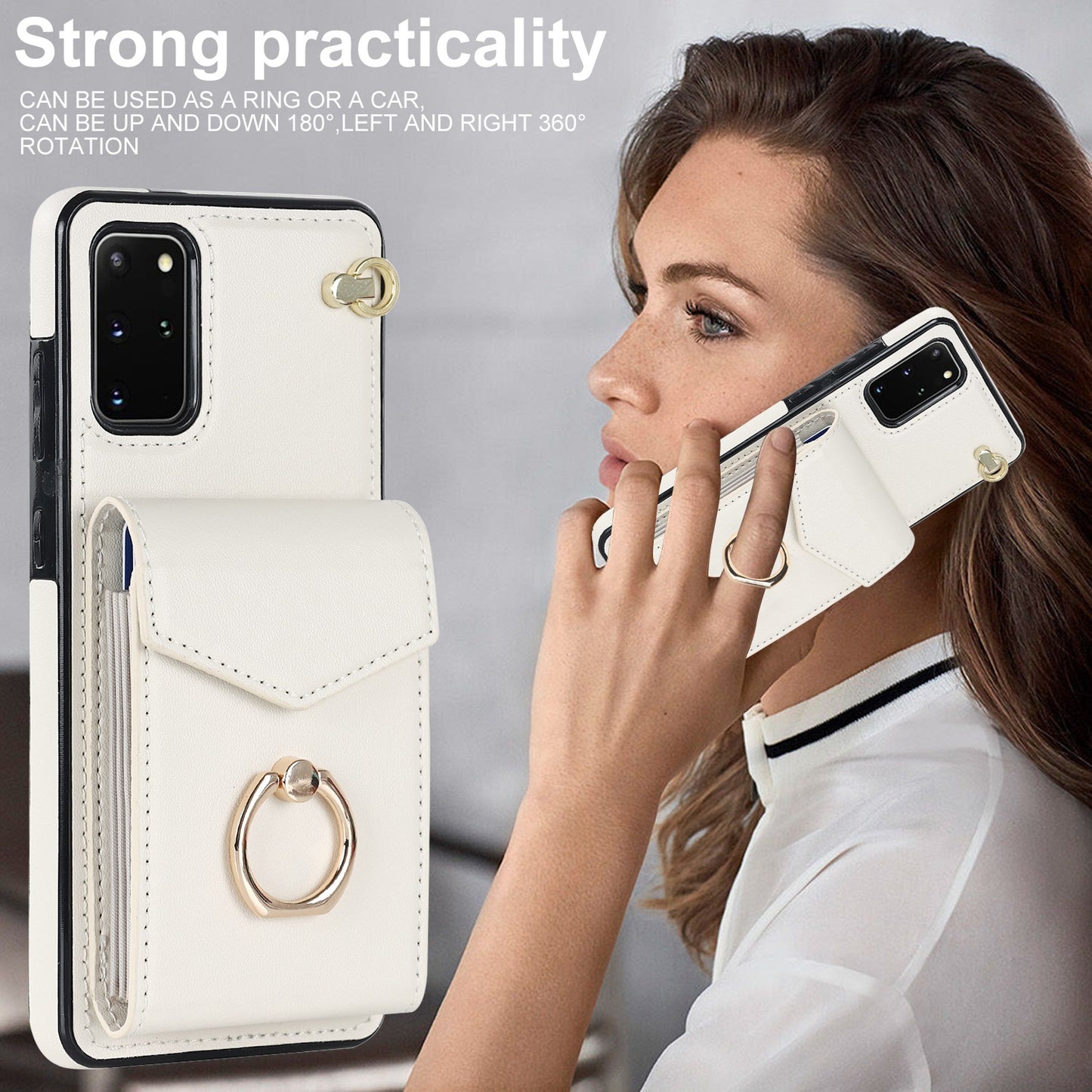 For Samsung Galaxy S20 Plus 4G / 5G Accordion Style RFID Blocking Card Holder Ring Kickstand Case Anti-drop PU Leather+TPU Cover - Beige