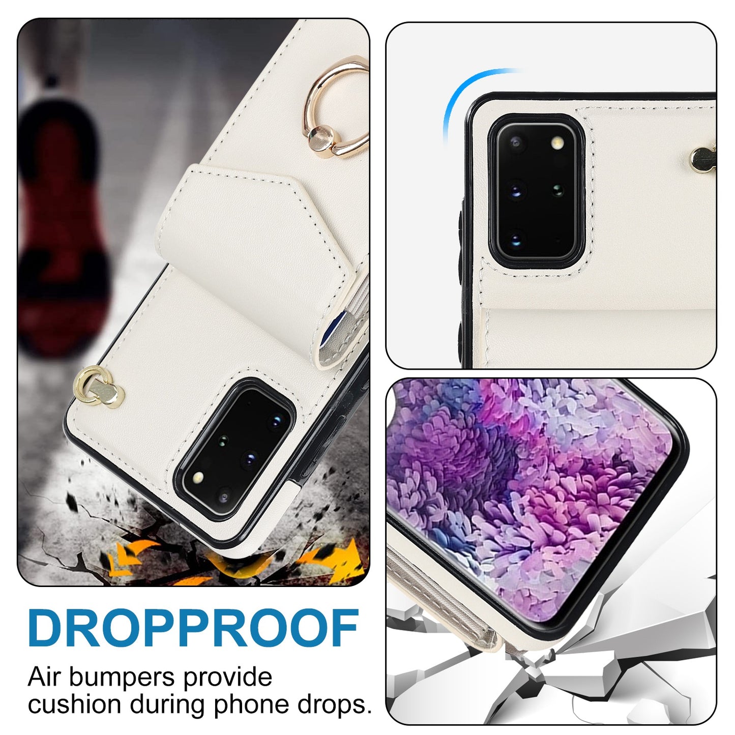 For Samsung Galaxy S20 Plus 4G / 5G Accordion Style RFID Blocking Card Holder Ring Kickstand Case Anti-drop PU Leather+TPU Cover - Beige