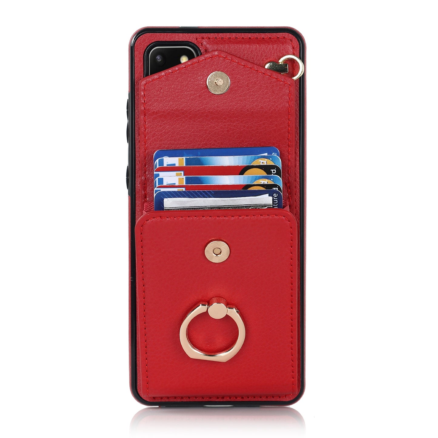 For Samsung Galaxy S20 Plus 4G / 5G Accordion Style RFID Blocking Card Holder Ring Kickstand Case Anti-drop PU Leather+TPU Cover - Red