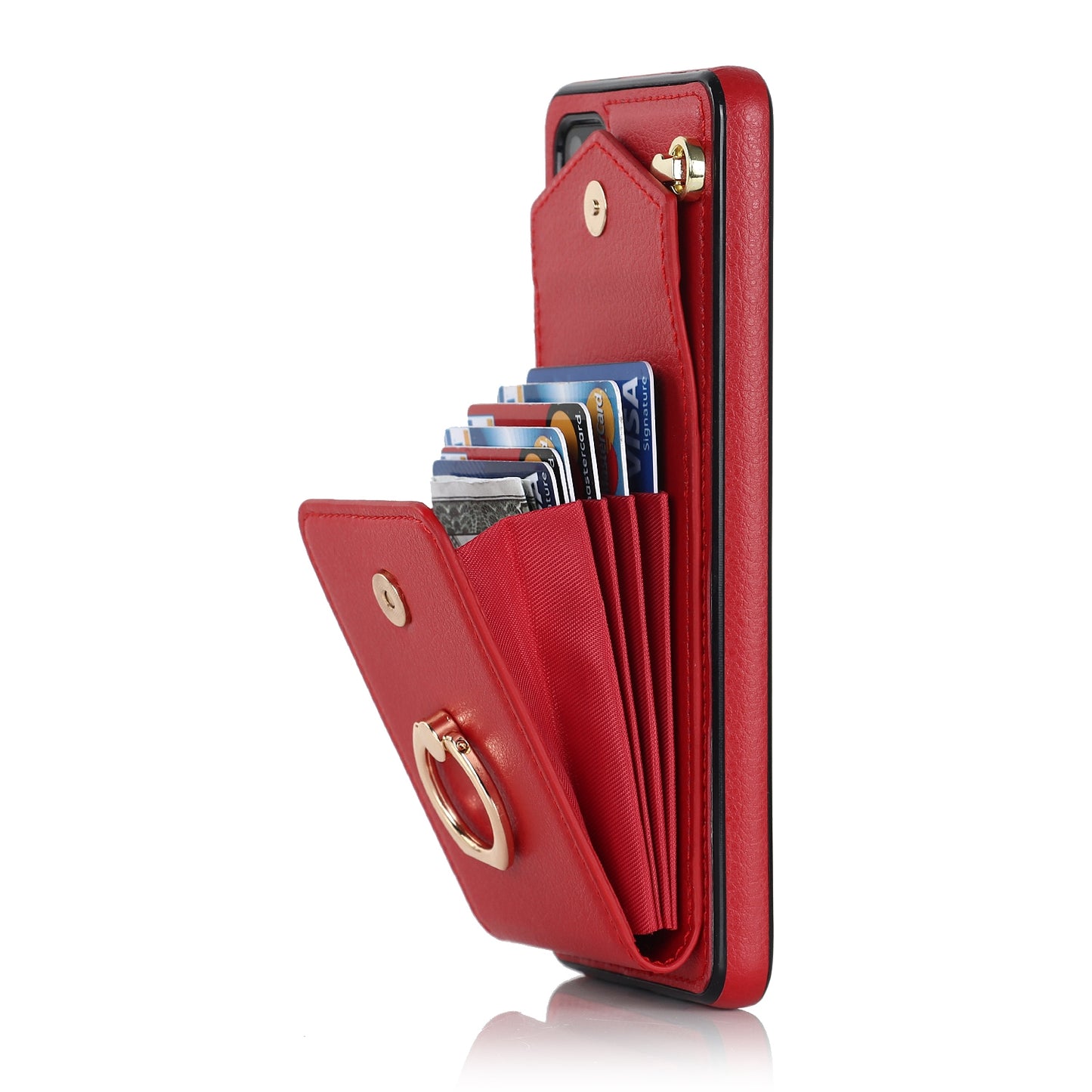For Samsung Galaxy S20 Plus 4G / 5G Accordion Style RFID Blocking Card Holder Ring Kickstand Case Anti-drop PU Leather+TPU Cover - Red