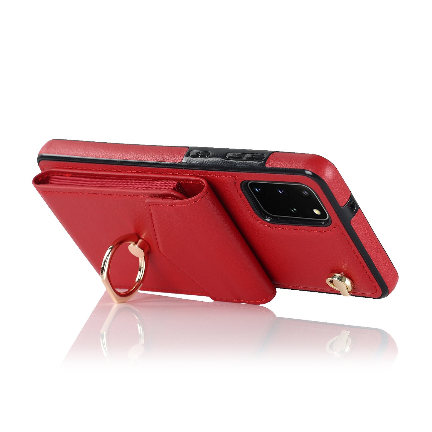 For Samsung Galaxy S20 Plus 4G / 5G Accordion Style RFID Blocking Card Holder Ring Kickstand Case Anti-drop PU Leather+TPU Cover - Red