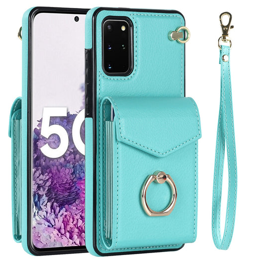 For Samsung Galaxy S20 Plus 4G / 5G Accordion Style RFID Blocking Card Holder Ring Kickstand Case Anti-drop PU Leather+TPU Cover - Mint Green