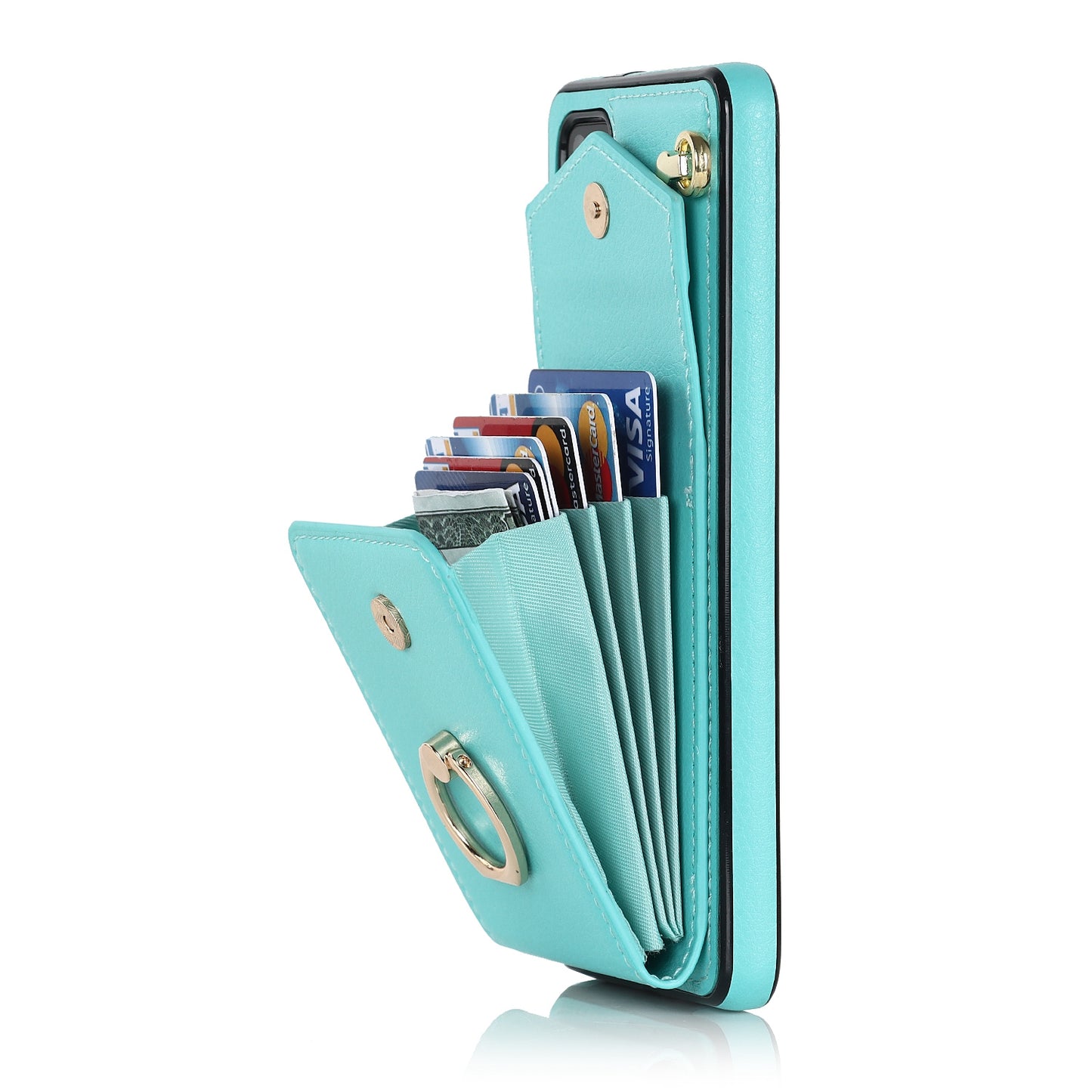 For Samsung Galaxy S20 Plus 4G / 5G Accordion Style RFID Blocking Card Holder Ring Kickstand Case Anti-drop PU Leather+TPU Cover - Mint Green