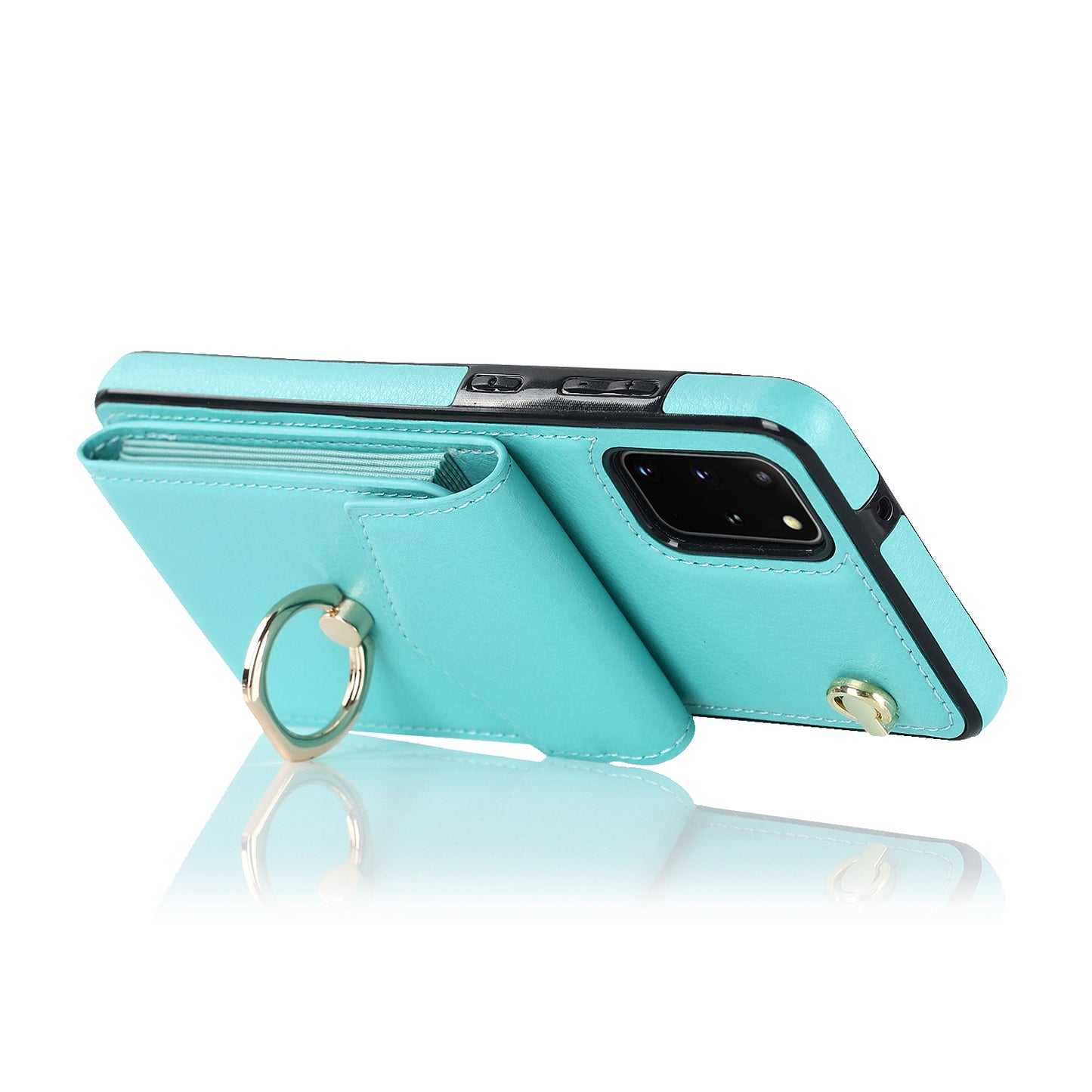 For Samsung Galaxy S20 Plus 4G / 5G Accordion Style RFID Blocking Card Holder Ring Kickstand Case Anti-drop PU Leather+TPU Cover - Mint Green