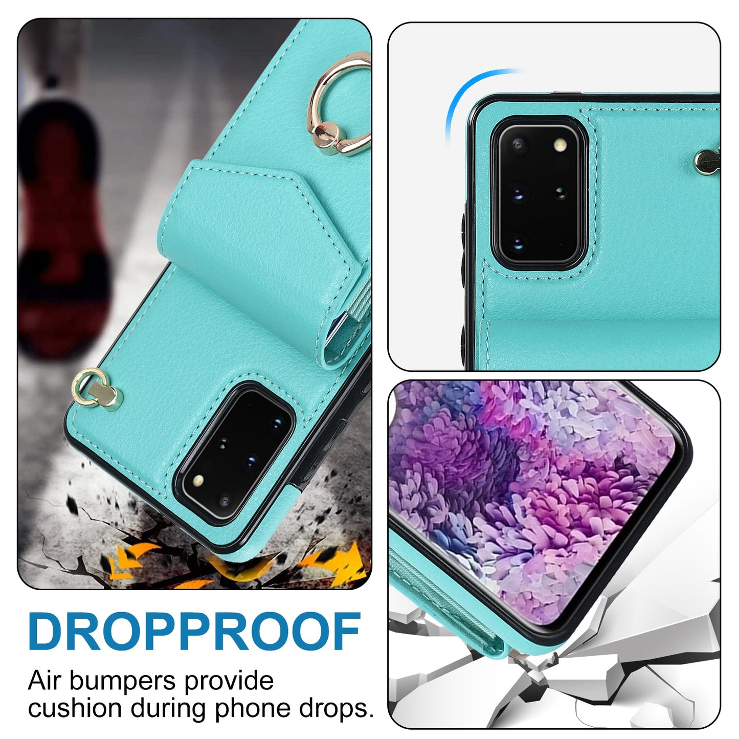 For Samsung Galaxy S20 Plus 4G / 5G Accordion Style RFID Blocking Card Holder Ring Kickstand Case Anti-drop PU Leather+TPU Cover - Mint Green