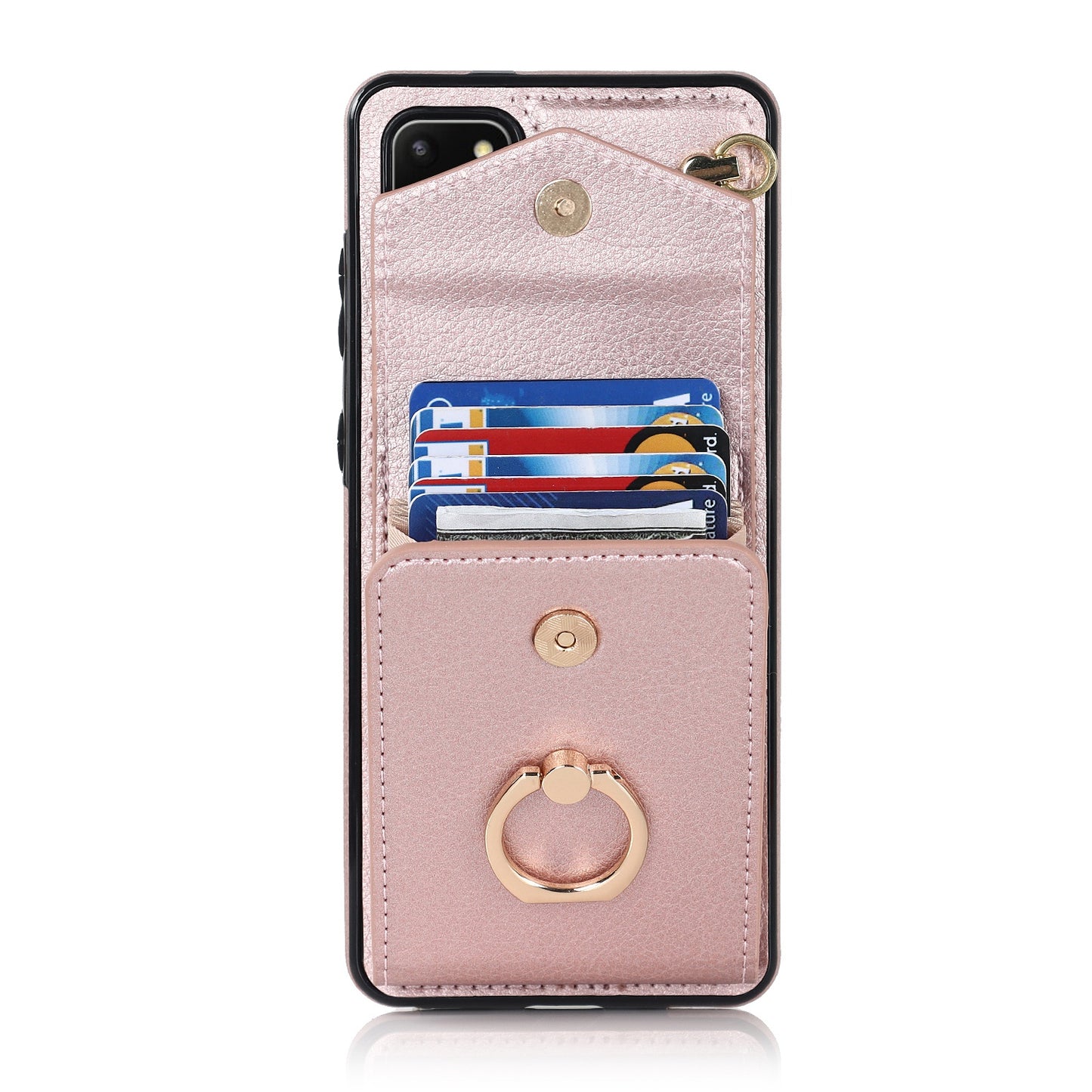 For Samsung Galaxy S20 Plus 4G / 5G Accordion Style RFID Blocking Card Holder Ring Kickstand Case Anti-drop PU Leather+TPU Cover - Rose Gold