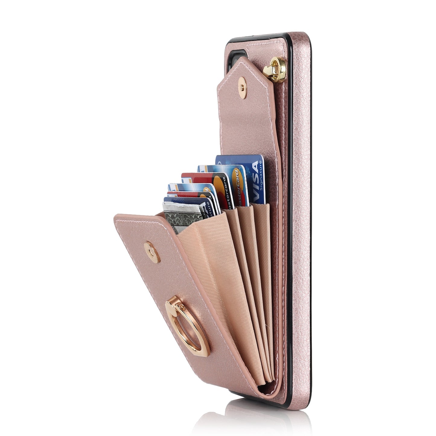 For Samsung Galaxy S20 Plus 4G / 5G Accordion Style RFID Blocking Card Holder Ring Kickstand Case Anti-drop PU Leather+TPU Cover - Rose Gold