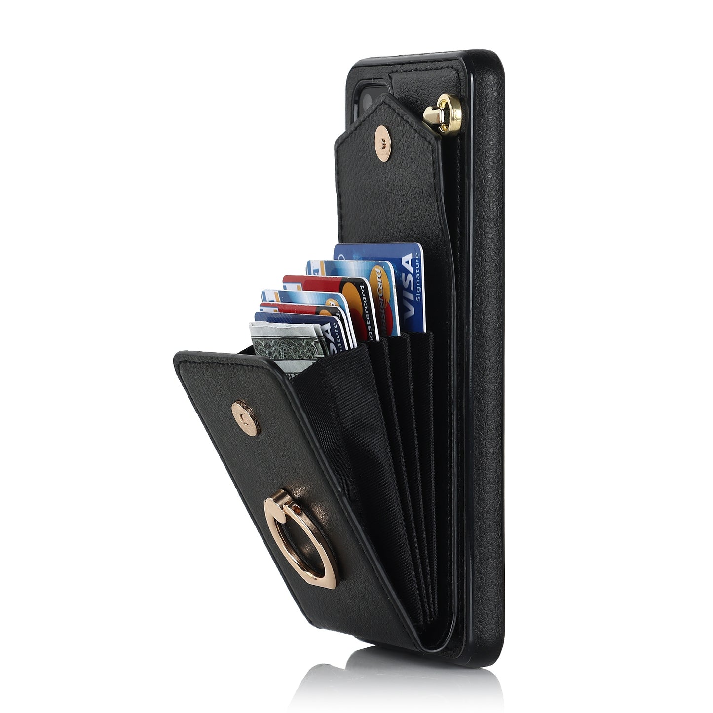 For Samsung Galaxy S20 Plus 4G / 5G Accordion Style RFID Blocking Card Holder Ring Kickstand Case Anti-drop PU Leather+TPU Cover - Black
