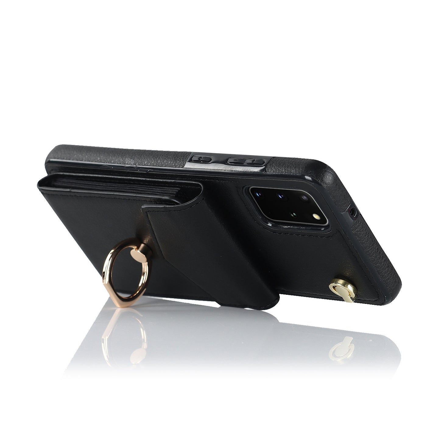 For Samsung Galaxy S20 Plus 4G / 5G Accordion Style RFID Blocking Card Holder Ring Kickstand Case Anti-drop PU Leather+TPU Cover - Black