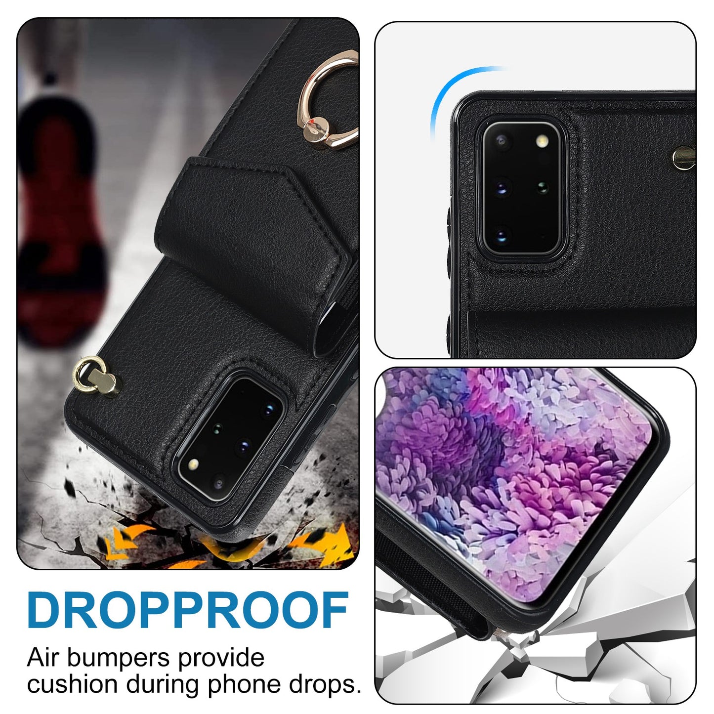 For Samsung Galaxy S20 Plus 4G / 5G Accordion Style RFID Blocking Card Holder Ring Kickstand Case Anti-drop PU Leather+TPU Cover - Black