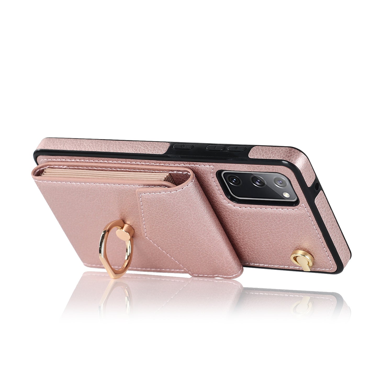 For Samsung Galaxy S20 FE 5G / S20 FE / S20 FE 2022 / S20 Lite Accordion Style PU Leather+TPU Kickstand Case RFID Blocking Multiple Card Slots Phone Cover - Rose Gold