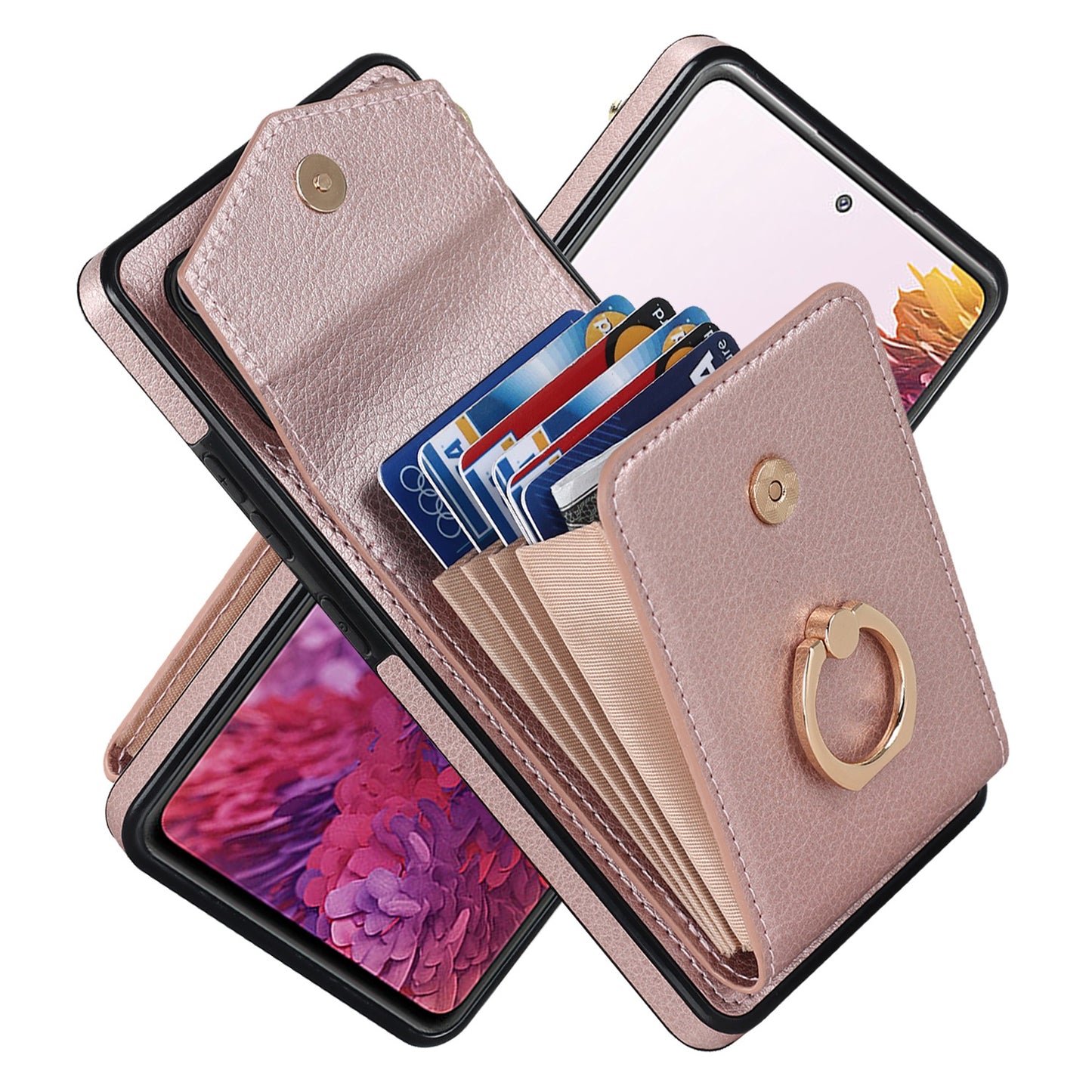For Samsung Galaxy S20 FE 5G / S20 FE / S20 FE 2022 / S20 Lite Accordion Style PU Leather+TPU Kickstand Case RFID Blocking Multiple Card Slots Phone Cover - Rose Gold