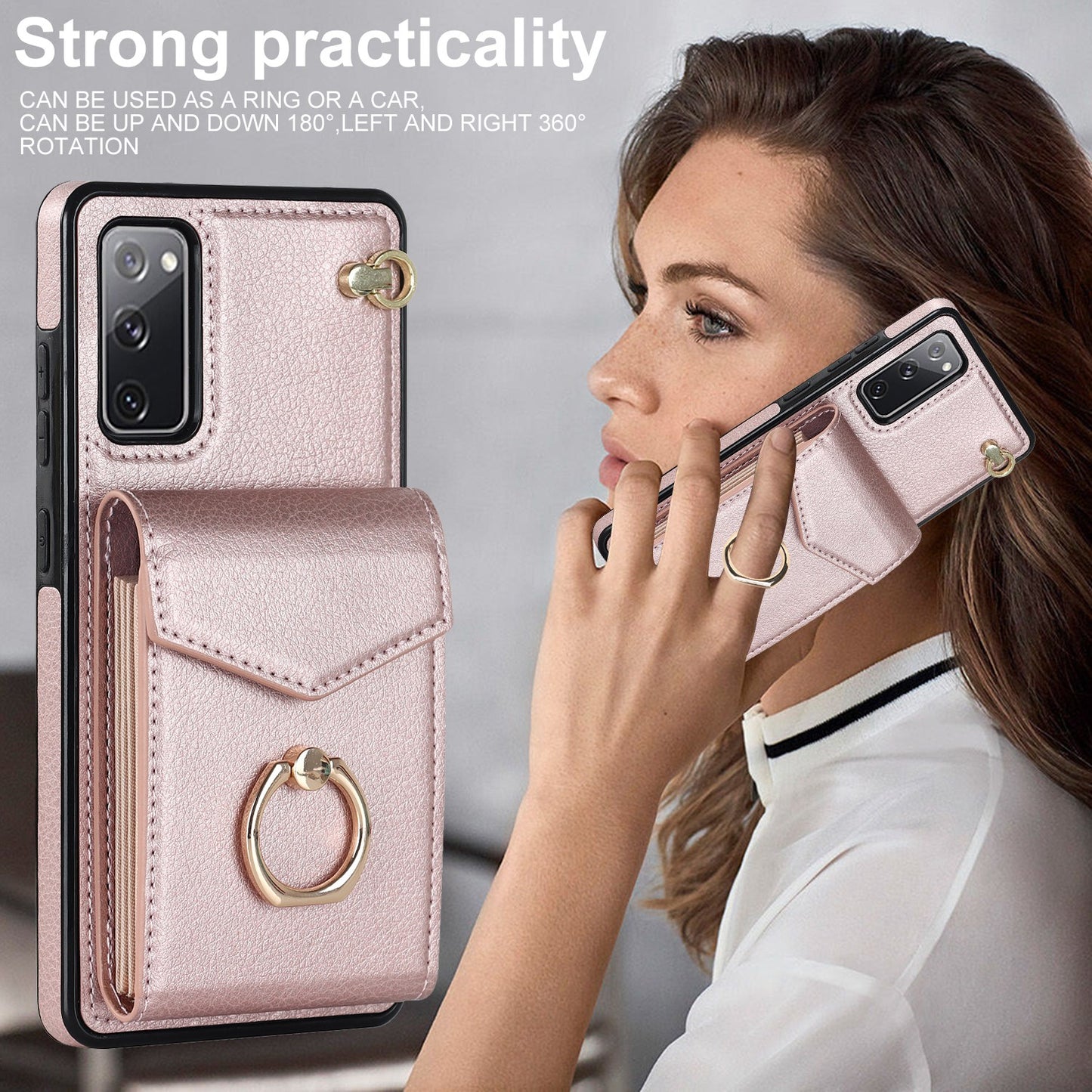 For Samsung Galaxy S20 FE 5G / S20 FE / S20 FE 2022 / S20 Lite Accordion Style PU Leather+TPU Kickstand Case RFID Blocking Multiple Card Slots Phone Cover - Rose Gold
