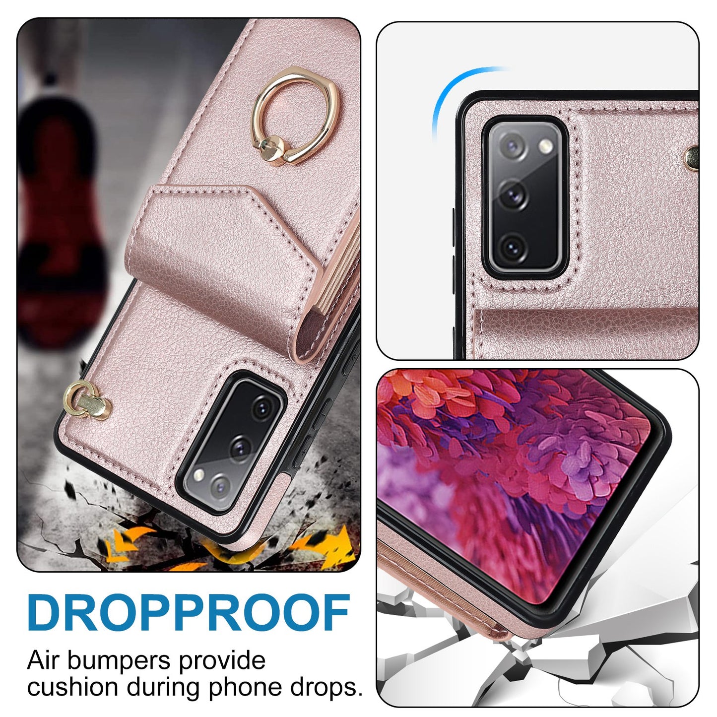 For Samsung Galaxy S20 FE 5G / S20 FE / S20 FE 2022 / S20 Lite Accordion Style PU Leather+TPU Kickstand Case RFID Blocking Multiple Card Slots Phone Cover - Rose Gold
