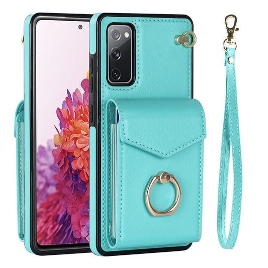 For Samsung Galaxy S20 FE 5G / S20 FE / S20 FE 2022 / S20 Lite Accordion Style PU Leather+TPU Kickstand Case RFID Blocking Multiple Card Slots Phone Cover - Mint Green