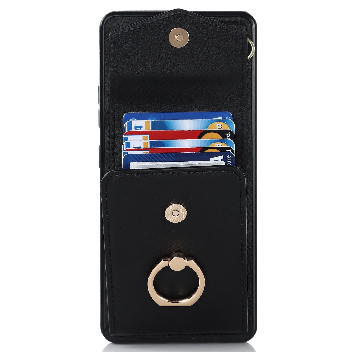 For Samsung Galaxy S20 Ultra Ring Kickstand Phone Back Case RFID Blocking Accordion Style Card Bag PU Leather+TPU Protective Cover with Strap - Black