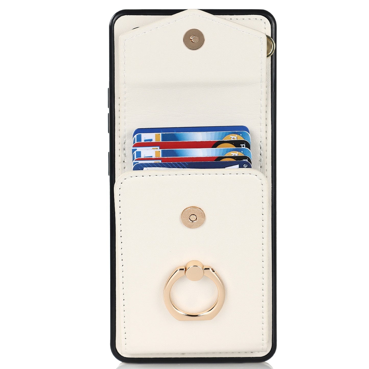 For Samsung Galaxy S20 Ultra Ring Kickstand Phone Back Case RFID Blocking Accordion Style Card Bag PU Leather+TPU Protective Cover with Strap - Beige