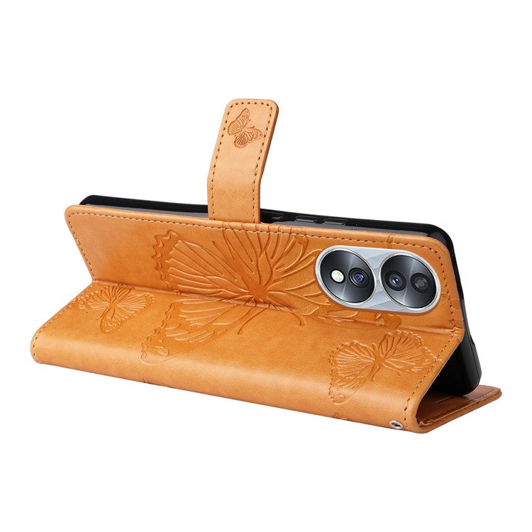 KT Imprinting Flower Series-2 for Honor 70 5G Magnetic Clasp PU Leather Mobile Phone Case Imprinted Butterfly Pattern Stand Wallet Cover - Yellow