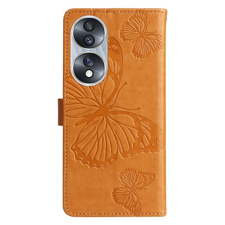 KT Imprinting Flower Series-2 for Honor 70 5G Magnetic Clasp PU Leather Mobile Phone Case Imprinted Butterfly Pattern Stand Wallet Cover - Yellow