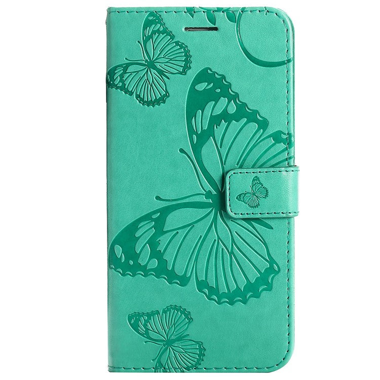 KT Imprinting Flower Series-2 for Honor 70 5G Magnetic Clasp PU Leather Mobile Phone Case Imprinted Butterfly Pattern Stand Wallet Cover - Green