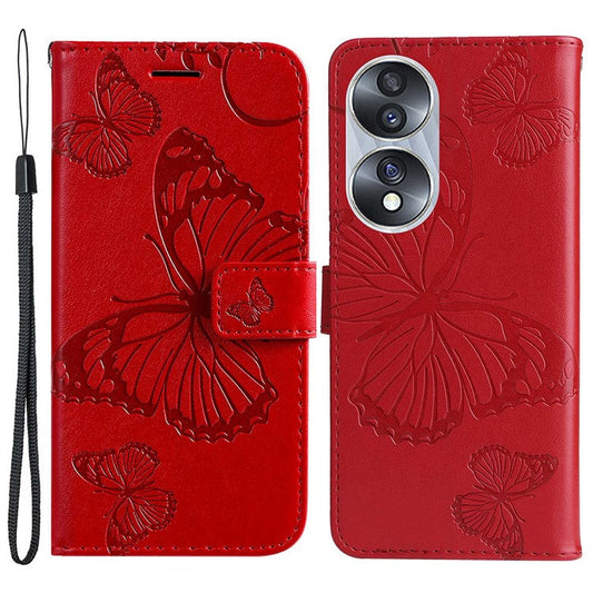 KT Imprinting Flower Series-2 for Honor 70 5G Magnetic Clasp PU Leather Mobile Phone Case Imprinted Butterfly Pattern Stand Wallet Cover - Red