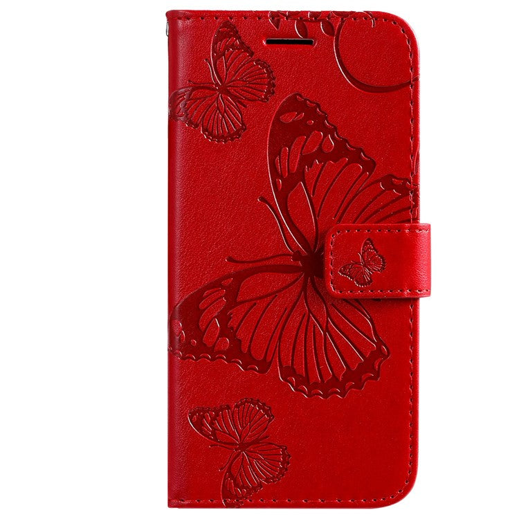 KT Imprinting Flower Series-2 for Honor 70 5G Magnetic Clasp PU Leather Mobile Phone Case Imprinted Butterfly Pattern Stand Wallet Cover - Red