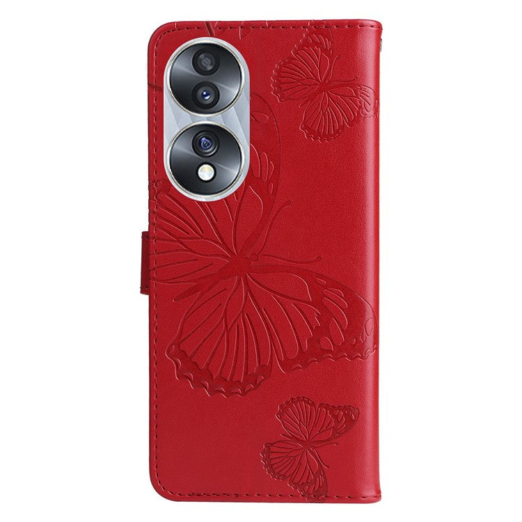 KT Imprinting Flower Series-2 for Honor 70 5G Magnetic Clasp PU Leather Mobile Phone Case Imprinted Butterfly Pattern Stand Wallet Cover - Red