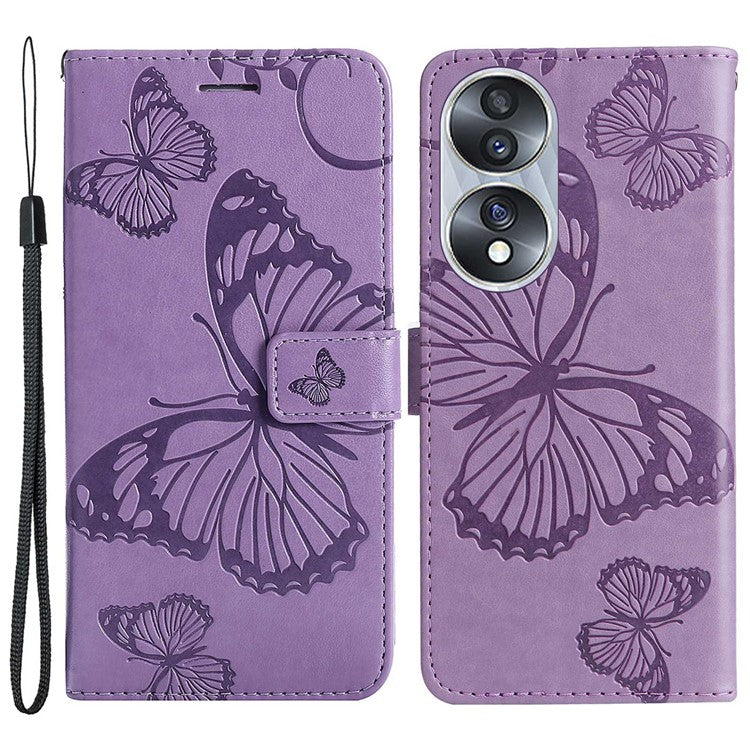 KT Imprinting Flower Series-2 for Honor 70 5G Magnetic Clasp PU Leather Mobile Phone Case Imprinted Butterfly Pattern Stand Wallet Cover - Purple