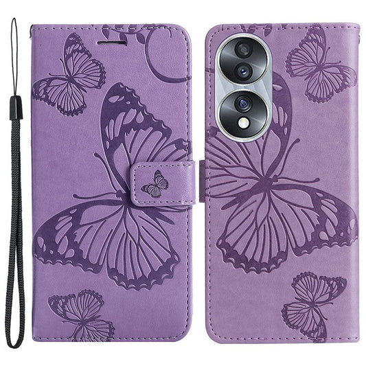 KT Imprinting Flower Series-2 for Honor 70 5G Magnetic Clasp PU Leather Mobile Phone Case Imprinted Butterfly Pattern Stand Wallet Cover - Purple