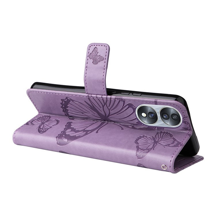 KT Imprinting Flower Series-2 for Honor 70 5G Magnetic Clasp PU Leather Mobile Phone Case Imprinted Butterfly Pattern Stand Wallet Cover - Purple