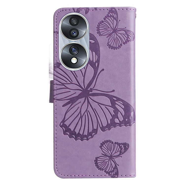 KT Imprinting Flower Series-2 for Honor 70 5G Magnetic Clasp PU Leather Mobile Phone Case Imprinted Butterfly Pattern Stand Wallet Cover - Purple