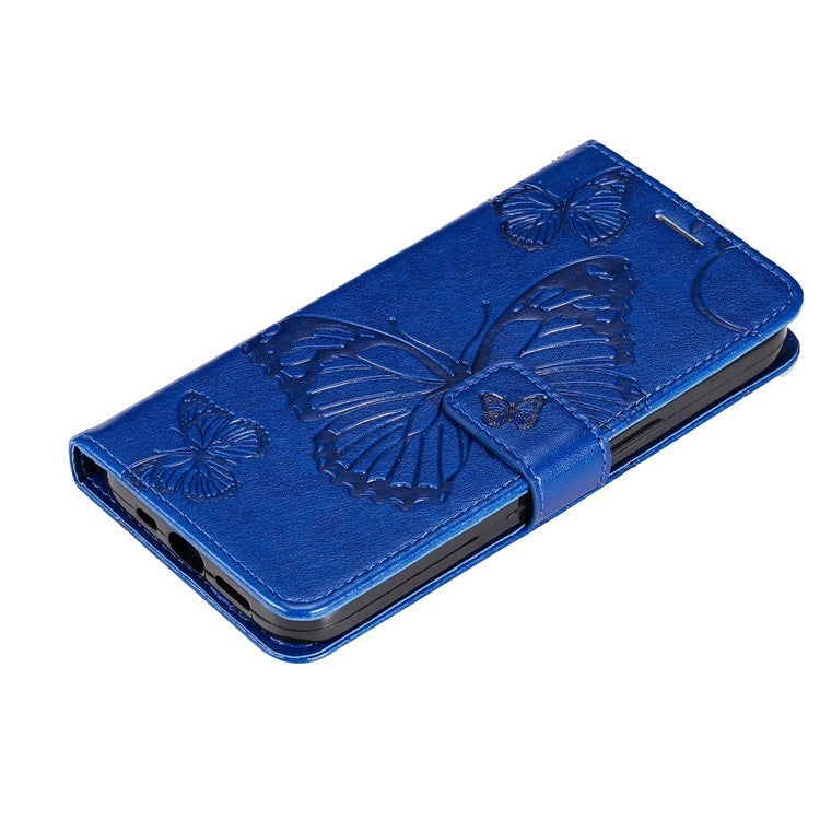 KT Imprinting Flower Series-2 for Honor 70 5G Magnetic Clasp PU Leather Mobile Phone Case Imprinted Butterfly Pattern Stand Wallet Cover - Blue