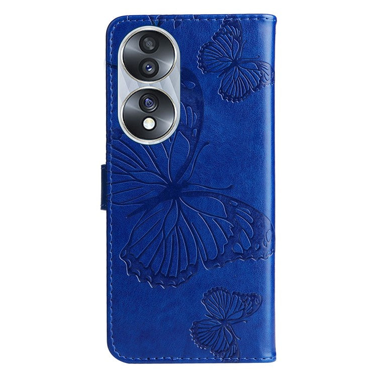 KT Imprinting Flower Series-2 for Honor 70 5G Magnetic Clasp PU Leather Mobile Phone Case Imprinted Butterfly Pattern Stand Wallet Cover - Blue