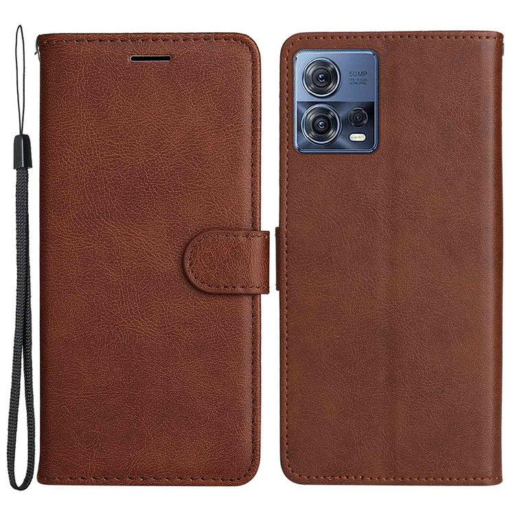 KT Leather Series-2 for Motorola Edge 30 Fusion 5G / Moto S30 Pro 5G Wallet Case Solid Color PU Leather Stand Magnetic Flip Phone Cover with Strap - Brown