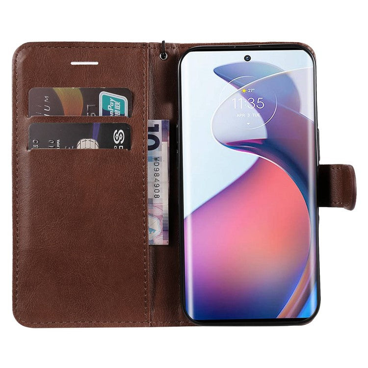 KT Leather Series-2 for Motorola Edge 30 Fusion 5G / Moto S30 Pro 5G Wallet Case Solid Color PU Leather Stand Magnetic Flip Phone Cover with Strap - Brown